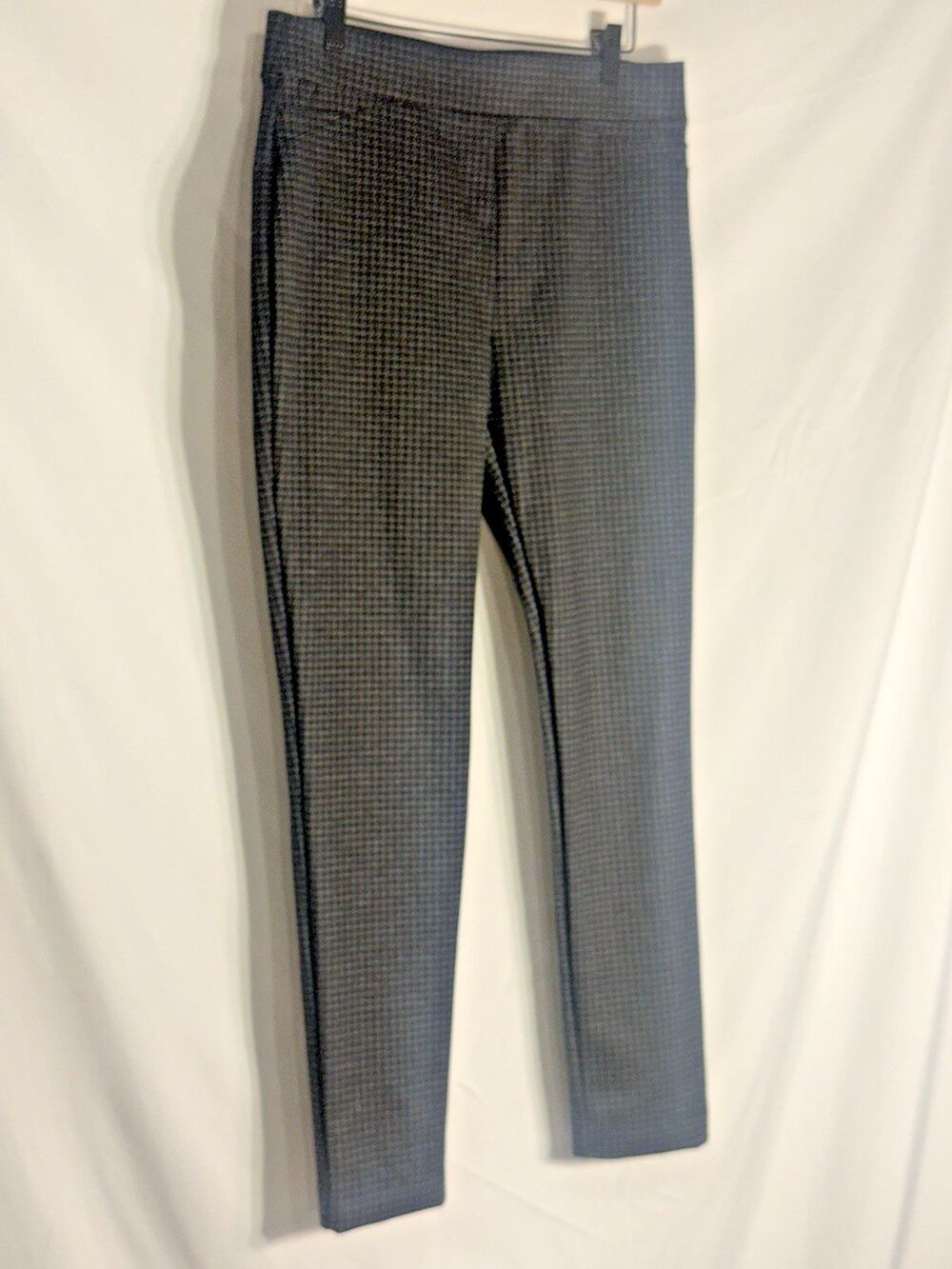 Calvin Klein Cigarette Pants Black Gray Check Straight Leg Stretch Pull /On Sz 8